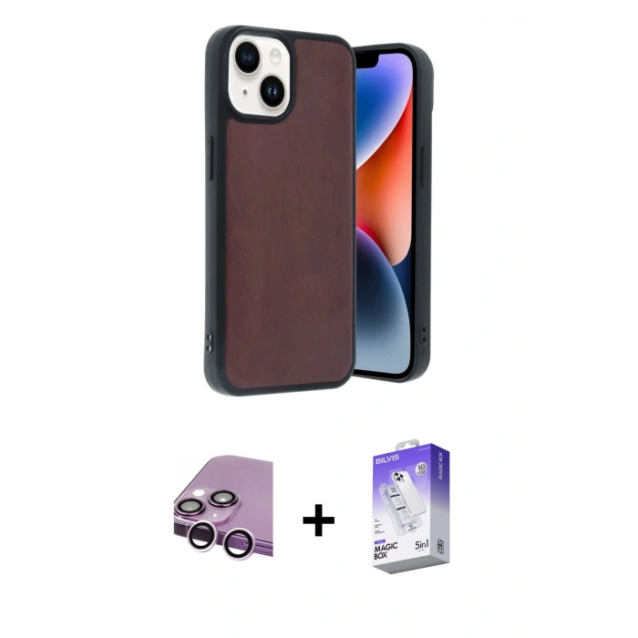 MARSİLYAN™- iPhone 14 Kılıf Kıvılcım Işık Serisi - Siyah Bilvis 5in1 3D Magic Cam Ekran Koruyucu + Mor Raze Metal Kamera Lens