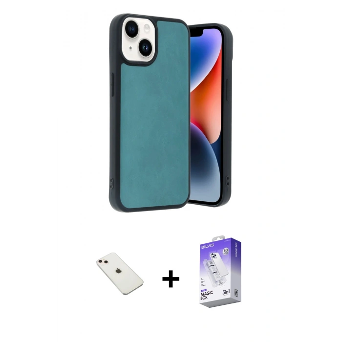 MARSİLYAN™- iPhone 14 Kılıf Kıvılcım Işık Serisi - Siyah Bilvis 5in1 3D Magic Cam Ekran Koruyucu + Pembe Diamond Kamera Lens
