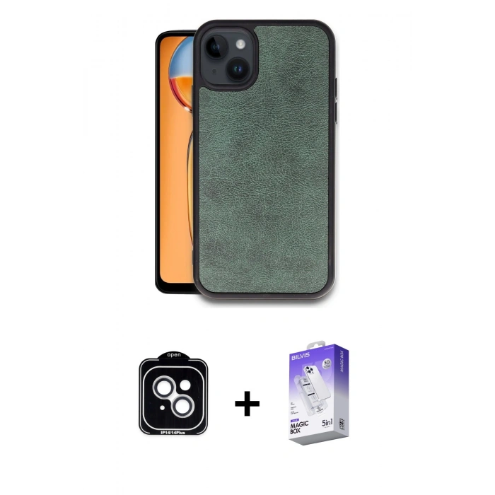 MARSİLYAN™- iPhone 14 Kılıf Kıvılcım Işık Serisi - Siyah Bilvis 5in1 3D Magic Cam Ekran Koruyucu + PVD Metal Kamera Lens - GS