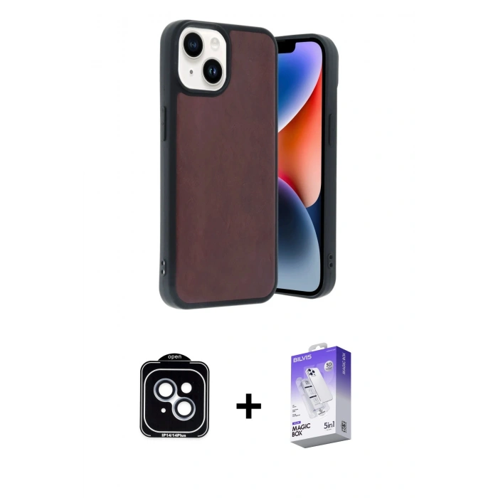 MARSİLYAN™- iPhone 14 Kılıf Kıvılcım Işık Serisi - Siyah Bilvis 5in1 3D Magic Cam Ekran Koruyucu + PVD Metal Kamera Lens - MI