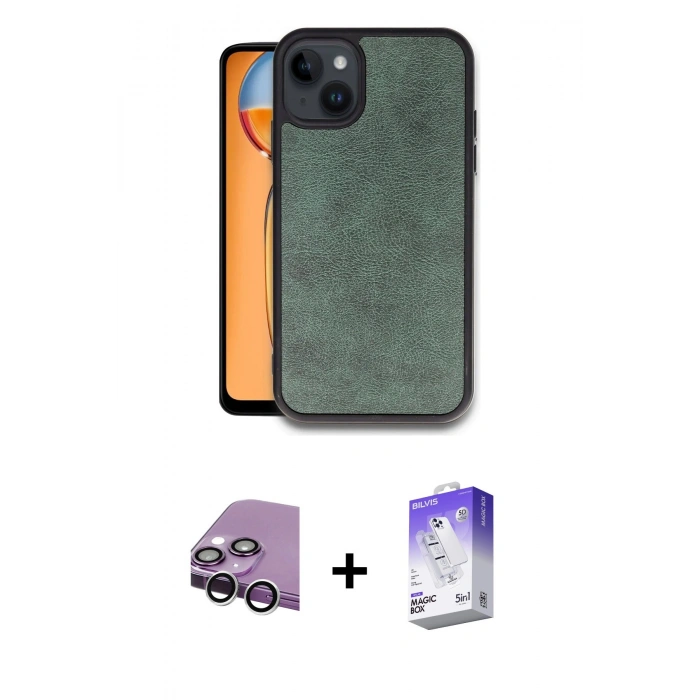 MARSİLYAN™- iPhone 14 Kılıf Kıvılcım Işık Serisi - Siyah Bilvis 5in1 3D Magic Cam Ekran Koruyucu + Raze Metal Kamera Lens - GS