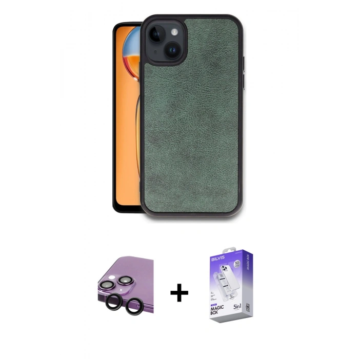 MARSİLYAN™- iPhone 14 Kılıf Kıvılcım Işık Serisi - Siyah Bilvis 5in1 3D Magic Cam Ekran Koruyucu + Raze Metal Kamera Lens - SH