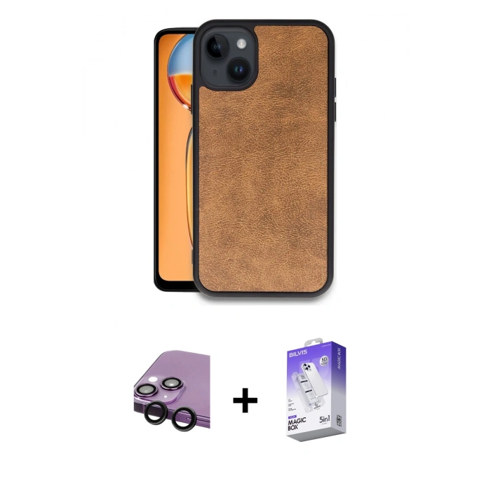 MARSİLYAN™- iPhone 14 Kılıf Kıvılcım Işık Serisi - Siyah Bilvis 5in1 3D Magic Cam Ekran Koruyucu + Raze Metal Kamera Lens - SH