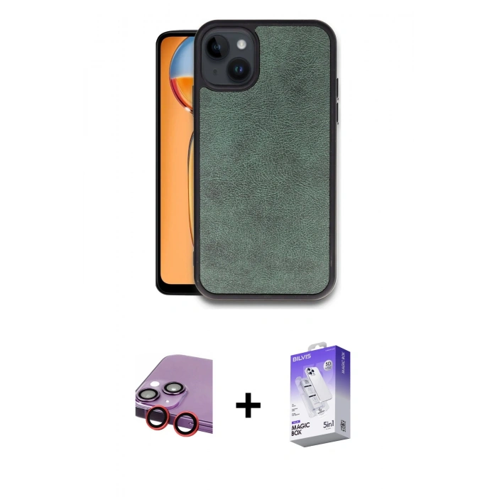 MARSİLYAN™- iPhone 14 Kılıf Kıvılcım Işık Serisi - Siyah Bilvis 5in1 3D Magic Cam Ekran Koruyucu + Raze Metal Kamera Lens - KI