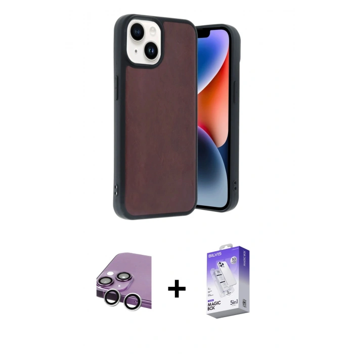 MARSİLYAN™- iPhone 14 Kılıf Kıvılcım Işık Serisi - Siyah Bilvis 5in1 3D Magic Cam Ekran Koruyucu + Raze Metal Kamera Lens - GS