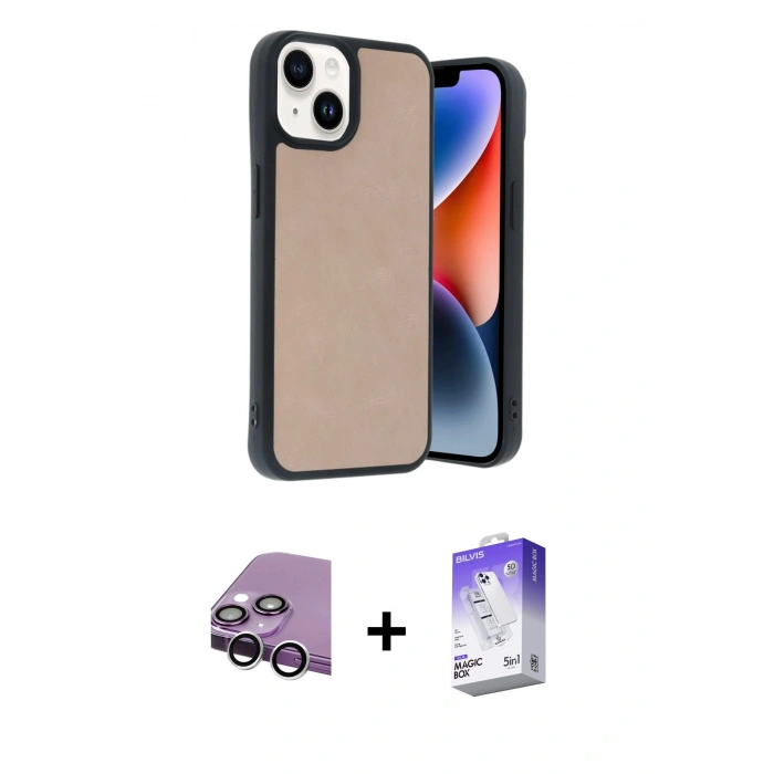 MARSİLYAN™- iPhone 14 Kılıf Kıvılcım Işık Serisi - Siyah Bilvis 5in1 3D Magic Cam Ekran Koruyucu + Raze Metal Kamera Lens - GS