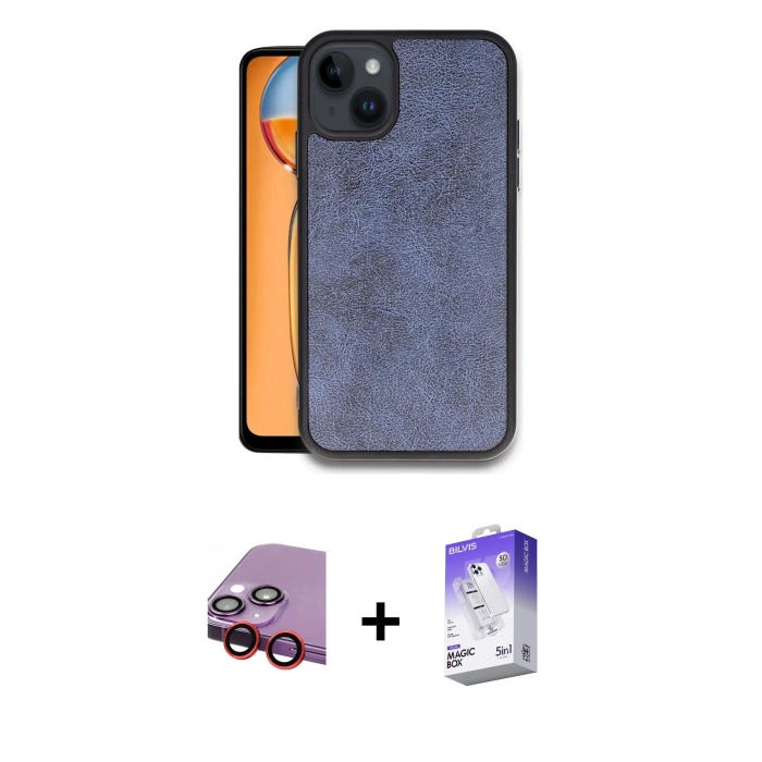 MARSİLYAN™- iPhone 14 Kılıf Kıvılcım Işık Serisi - Siyah Bilvis 5in1 3D Magic Cam Ekran Koruyucu + Raze Metal Kamera Lens - KI