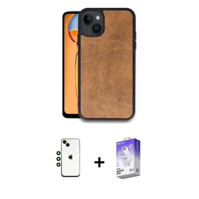 MARSİLYAN™- iPhone 14 Kılıf Kıvılcım Işık Serisi - Siyah Bilvis 5in1 3D Magic Cam Ekran Koruyucu + Shine Kamera Lens - YL