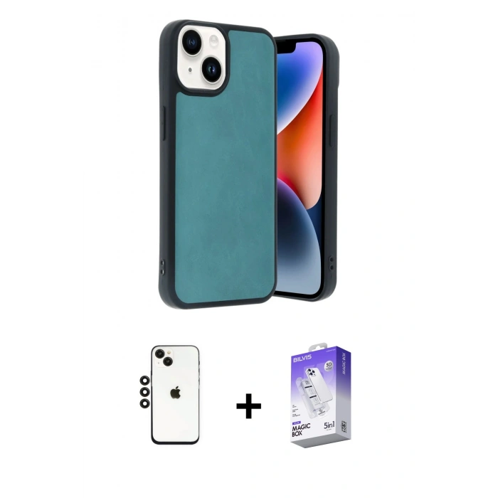 MARSİLYAN™- iPhone 14 Kılıf Kıvılcım Işık Serisi - Siyah Bilvis 5in1 3D Magic Cam Ekran Koruyucu + Siyah Shine Kamera Lens