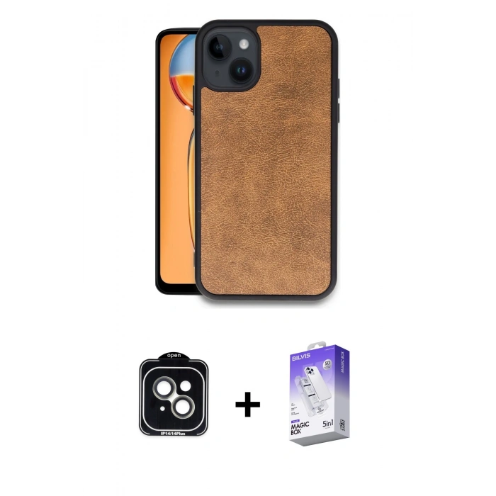 MARSİLYAN™- iPhone 14 Kılıf Kıvılcım Işık Serisi - Siyah Bilvis 5in1 3D Magic Cam Ekran Koruyucu + PVD Metal Kamera Lens - YL