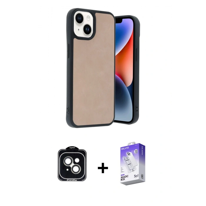 MARSİLYAN™- iPhone 14 Kılıf Kıvılcım Işık Serisi - Siyah Bilvis 5in1 3D Magic Cam Ekran Koruyucu + PVD Metal Kamera Lens - YL
