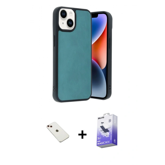 MARSİLYAN™- iPhone 14 Kılıf Kıvılcım Işık Serisi - Siyah Bilvis 5in1 5D Magic Hayalet Cam Ekran Koruyucu + Diamond Kamera Lens - KI