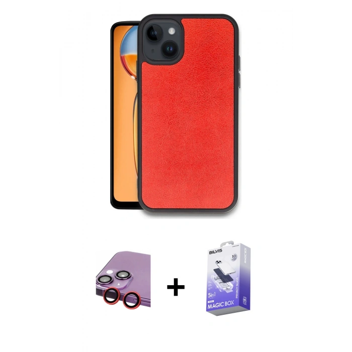 MARSİLYAN™- iPhone 14 Kılıf Kıvılcım Işık Serisi - Siyah Bilvis 5in1 5D Magic Hayalet Cam Ekran Koruyucu + Raze Metal Kamera Lens - KI