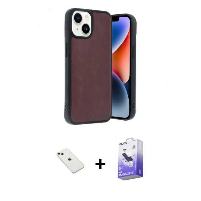 MARSİLYAN™- iPhone 14 Kılıf Kıvılcım Işık Serisi - Siyah Bilvis 5in1 5D Magic Hayalet Cam Ekran Koruyucu + Diamond Kamera Lens - KI