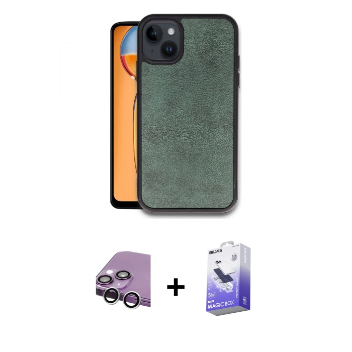 MARSİLYAN™- iPhone 14 Kılıf Kıvılcım Işık Serisi - Siyah Bilvis 5in1 5D Magic Hayalet Cam Ekran Koruyucu + Raze Metal Kamera Lens - GS