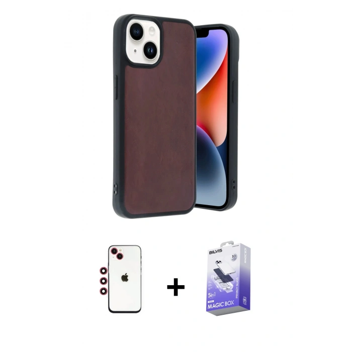 MARSİLYAN™- iPhone 14 Kılıf Kıvılcım Işık Serisi - Siyah Bilvis 5in1 5D Magic Hayalet Cam Ekran Koruyucu + Shine Kamera Lens - KI