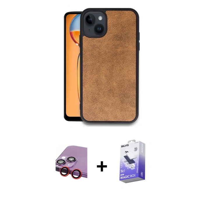 MARSİLYAN™- iPhone 14 Kılıf Kıvılcım Işık Serisi - Siyah Bilvis 5in1 5D Magic Hayalet Cam Ekran Koruyucu + Raze Metal Kamera Lens - KI