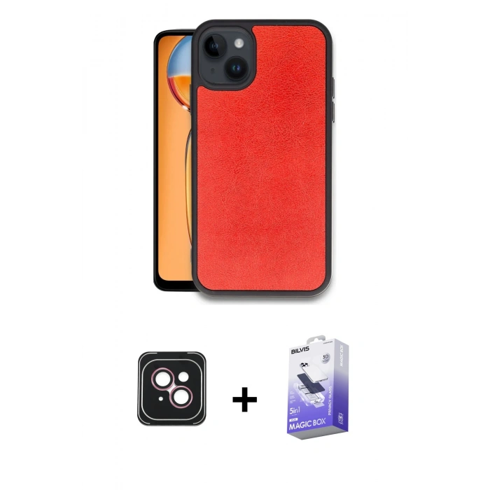 MARSİLYAN™- iPhone 14 Kılıf Kıvılcım Işık Serisi - Siyah Bilvis 5in1 5D Magic Hayalet Cam Ekran Koruyucu + PVD Metal Kamera Lens - PE