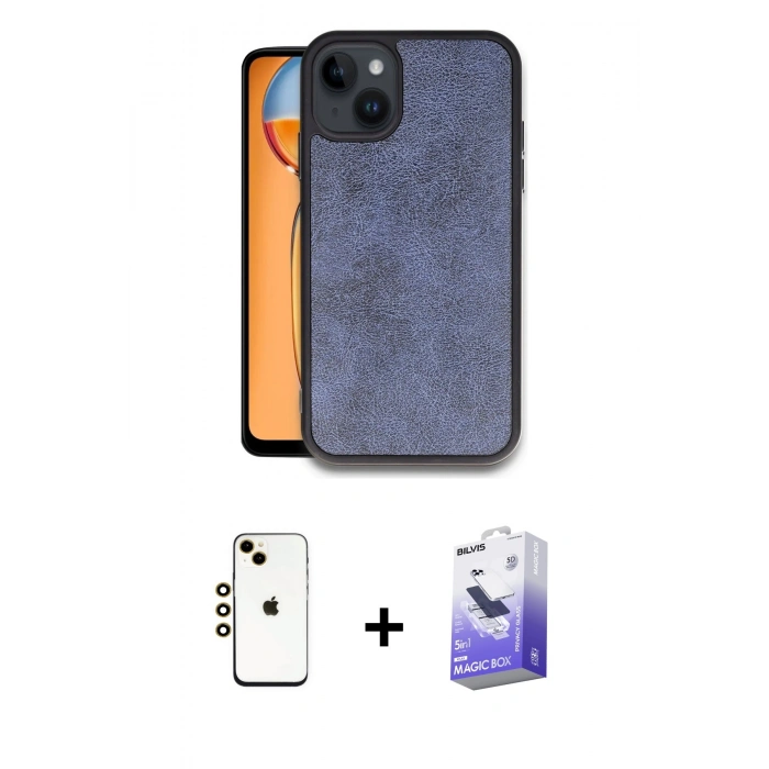 MARSİLYAN™- iPhone 14 Kılıf Kıvılcım Işık Serisi - Siyah Bilvis 5in1 5D Magic Hayalet Cam Ekran Koruyucu + Shine Kamera Lens - GD