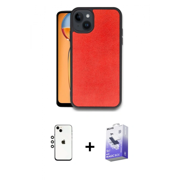 MARSİLYAN™- iPhone 14 Kılıf Kıvılcım Işık Serisi - Siyah Bilvis 5in1 5D Magic Hayalet Cam Ekran Koruyucu + Gümüş Shine Kamera Lens