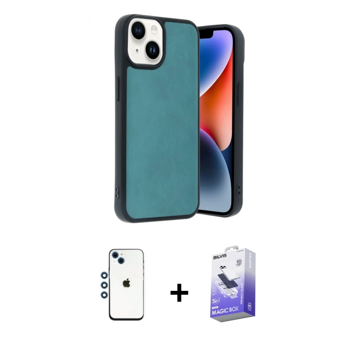 MARSİLYAN™- iPhone 14 Kılıf Kıvılcım Işık Serisi - Siyah Bilvis 5in1 5D Magic Hayalet Cam Ekran Koruyucu + Shine Kamera Lens - MI
