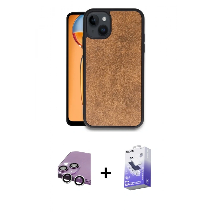 MARSİLYAN™- iPhone 14 Kılıf Kıvılcım Işık Serisi - Siyah Bilvis 5in1 5D Magic Hayalet Cam Ekran Koruyucu + Raze Metal Kamera Lens - GS
