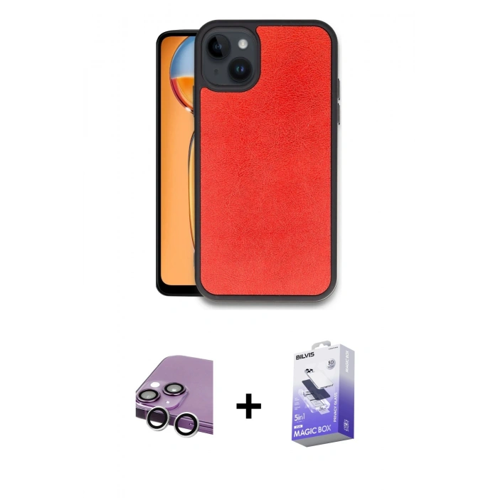 MARSİLYAN™- iPhone 14 Kılıf Kıvılcım Işık Serisi - Siyah Bilvis 5in1 5D Magic Hayalet Cam Ekran Koruyucu + Raze Metal Kamera Lens - GS