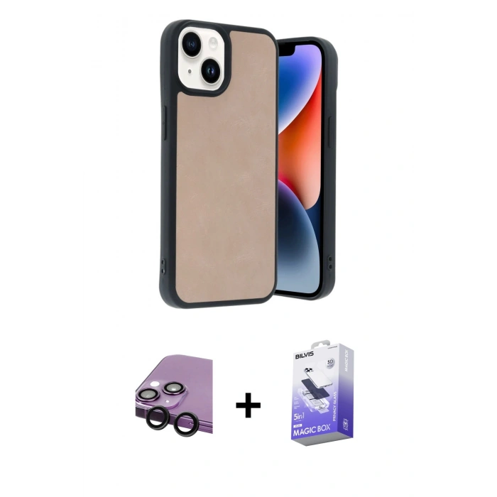 MARSİLYAN™- iPhone 14 Kılıf Kıvılcım Işık Serisi - Siyah Bilvis 5in1 5D Magic Hayalet Cam Ekran Koruyucu + Raze Metal Kamera Lens - SH