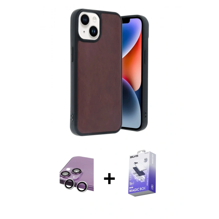 MARSİLYAN™- iPhone 14 Kılıf Kıvılcım Işık Serisi - Siyah Bilvis 5in1 5D Magic Hayalet Cam Ekran Koruyucu + Raze Metal Kamera Lens - GS