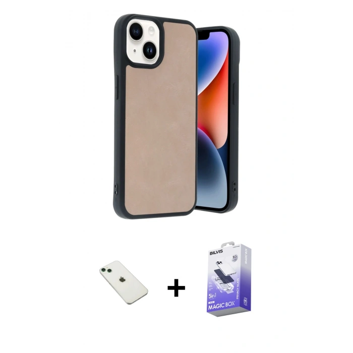 MARSİLYAN™- iPhone 14 Kılıf Kıvılcım Işık Serisi - Siyah Bilvis 5in1 5D Magic Hayalet Cam Ekran Koruyucu + Diamond Kamera Lens - YL