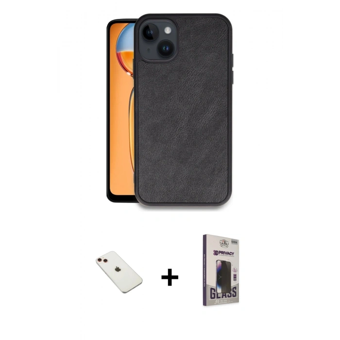MARSİLYAN™- iPhone 14 Kılıf Kıvılcım Işık Serisi - Siyah Bilvis Hayalet Cam Ekran Koruyucu + Diamond Kamera Lens - KI