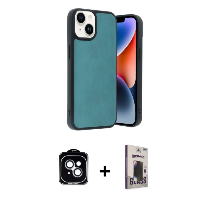 MARSİLYAN™- iPhone 14 Kılıf Kıvılcım Işık Serisi - Siyah Bilvis Hayalet Cam Ekran Koruyucu + PVD Metal Kamera Lens - MI