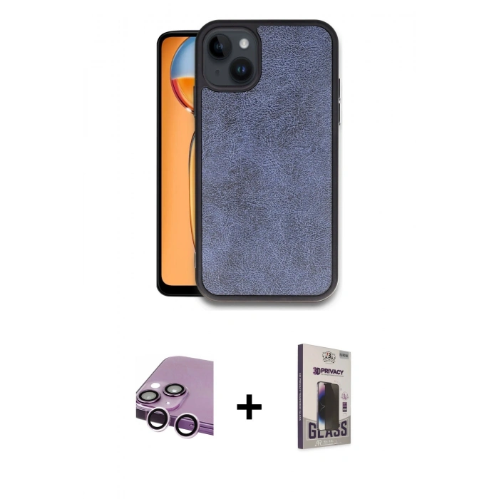 MARSİLYAN™- iPhone 14 Kılıf Kıvılcım Işık Serisi - Siyah Bilvis Hayalet Cam Ekran Koruyucu + Raze Metal Kamera Lens - MR