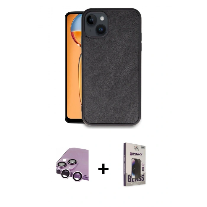 MARSİLYAN™- iPhone 14 Kılıf Kıvılcım Işık Serisi - Siyah Bilvis Hayalet Cam Ekran Koruyucu + Raze Metal Kamera Lens - MR