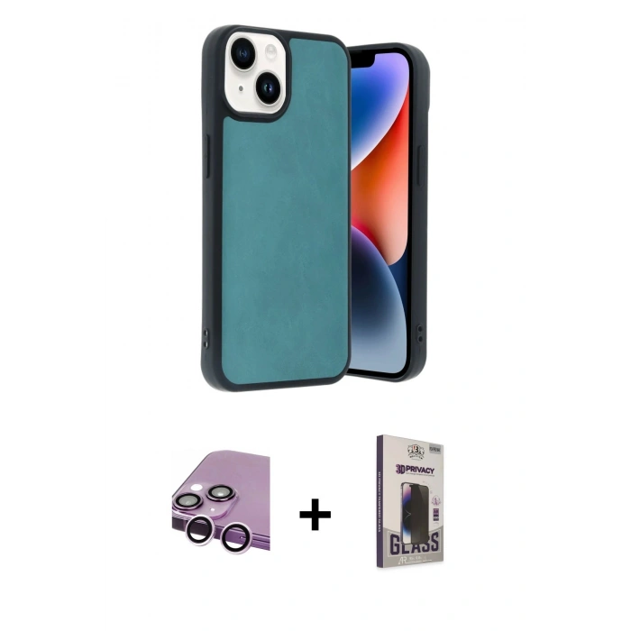 MARSİLYAN™- iPhone 14 Kılıf Kıvılcım Işık Serisi - Siyah Bilvis Hayalet Cam Ekran Koruyucu + Raze Metal Kamera Lens - MR