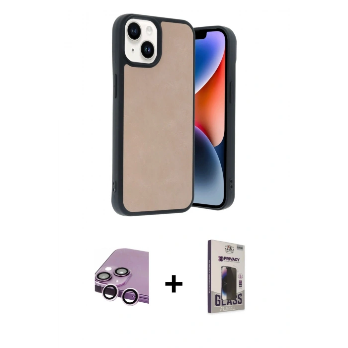 MARSİLYAN™- iPhone 14 Kılıf Kıvılcım Işık Serisi - Siyah Bilvis Hayalet Cam Ekran Koruyucu + Raze Metal Kamera Lens - MR