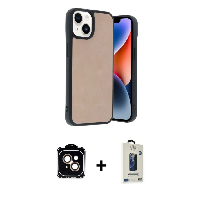 MARSİLYAN™- iPhone 14 Kılıf Kıvılcım Işık Serisi - Siyah Bilvis Hayalet Cam Ekran Koruyucu + PVD Metal Kamera Lens - TU