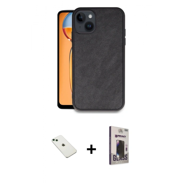 MARSİLYAN™- iPhone 14 Kılıf Kıvılcım Işık Serisi - Siyah Bilvis Hayalet Cam Ekran Koruyucu + Diamond Kamera Lens - YL