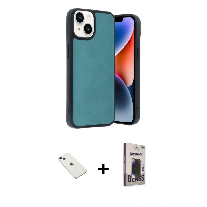 MARSİLYAN™- iPhone 14 Kılıf Kıvılcım Işık Serisi - Siyah Bilvis Hayalet Cam Ekran Koruyucu + Diamond Kamera Lens - YL
