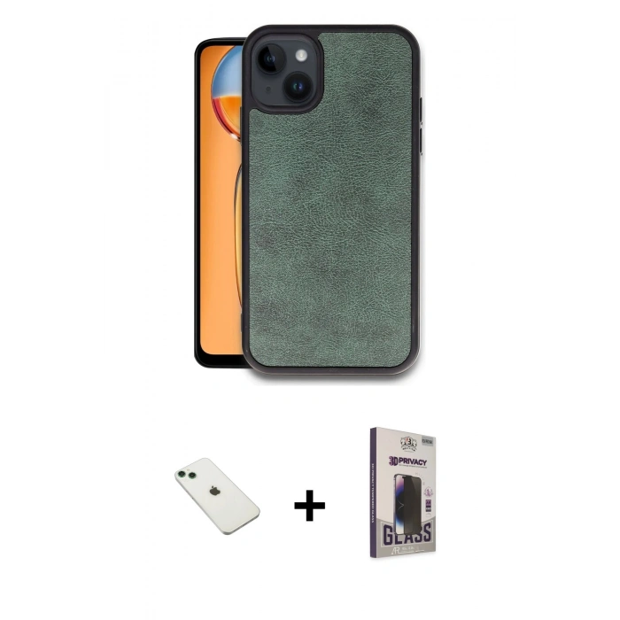 MARSİLYAN™- iPhone 14 Kılıf Kıvılcım Işık Serisi - Siyah Bilvis Hayalet Cam Ekran Koruyucu + Diamond Kamera Lens - YL