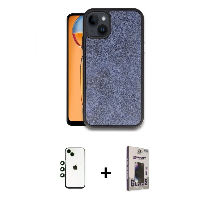 MARSİLYAN™- iPhone 14 Kılıf Kıvılcım Işık Serisi - Siyah Bilvis Hayalet Cam Ekran Koruyucu + Shine Kamera Lens - YL