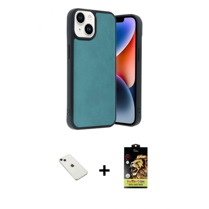 MARSİLYAN™- iPhone 14 Kılıf Kıvılcım Işık Serisi - Siyah Buffer Cam Ekran Koruyucu + Diamond Kamera Lens - KI