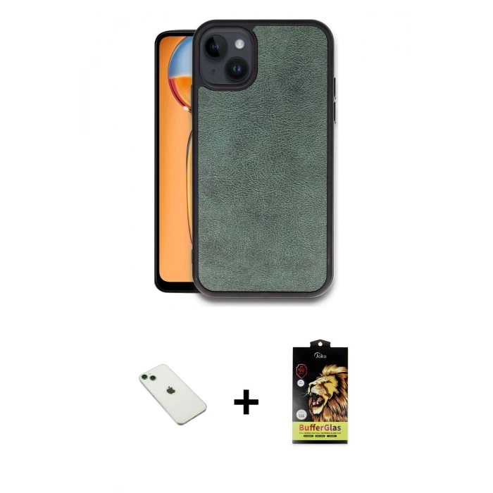 MARSİLYAN™- iPhone 14 Kılıf Kıvılcım Işık Serisi - Siyah Buffer Cam Ekran Koruyucu + Diamond Kamera Lens - YL