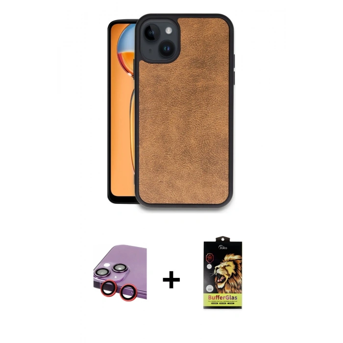 MARSİLYAN™- iPhone 14 Kılıf Kıvılcım Işık Serisi - Siyah Buffer Cam Ekran Koruyucu + Raze Metal Kamera Lens - KI