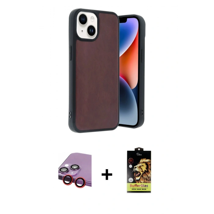 MARSİLYAN™- iPhone 14 Kılıf Kıvılcım Işık Serisi - Siyah Buffer Cam Ekran Koruyucu + Raze Metal Kamera Lens - KI