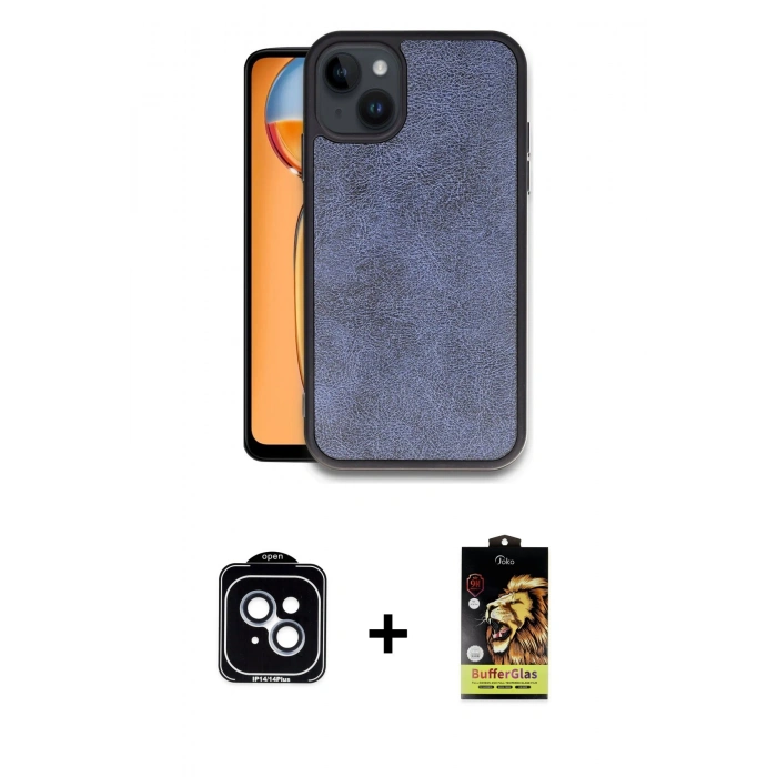 MARSİLYAN™- iPhone 14 Kılıf Kıvılcım Işık Serisi - Siyah Buffer Cam Ekran Koruyucu + PVD Metal Kamera Lens - MI