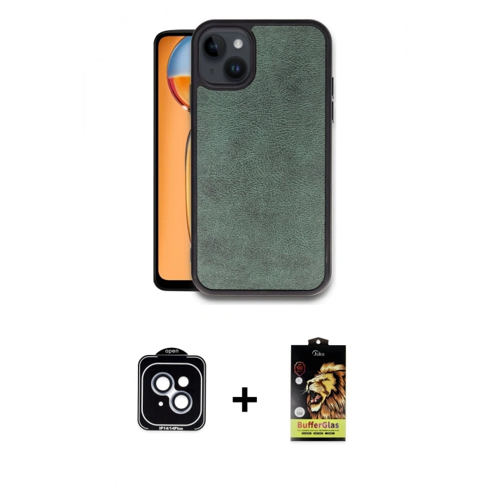 MARSİLYAN™- iPhone 14 Kılıf Kıvılcım Işık Serisi - Siyah Buffer Cam Ekran Koruyucu + PVD Metal Kamera Lens - MI