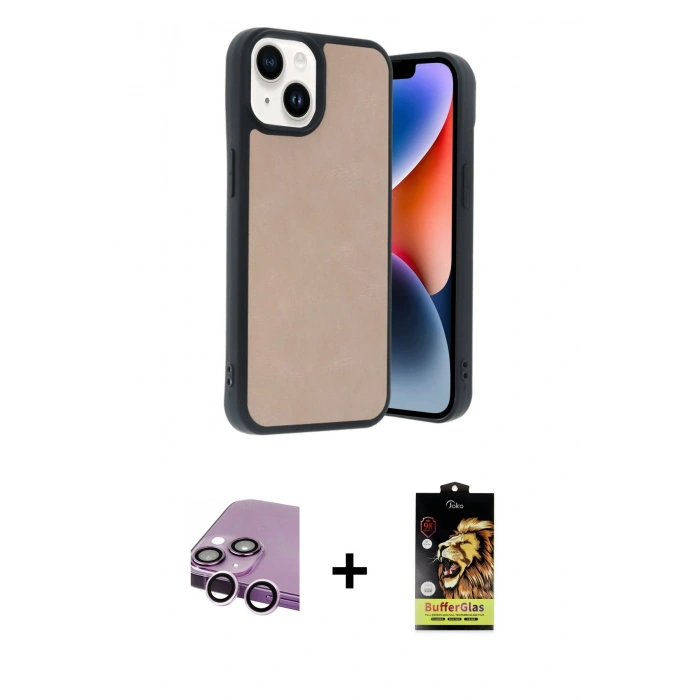 MARSİLYAN™- iPhone 14 Kılıf Kıvılcım Işık Serisi - Siyah Buffer Cam Ekran Koruyucu + Mor Raze Metal Kamera Lens