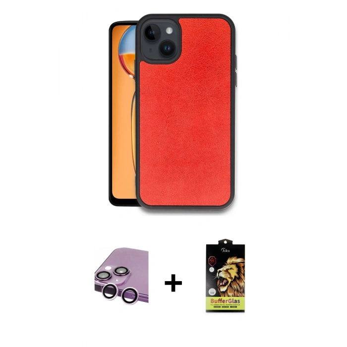 MARSİLYAN™- iPhone 14 Kılıf Kıvılcım Işık Serisi - Siyah Buffer Cam Ekran Koruyucu + Mor Raze Metal Kamera Lens