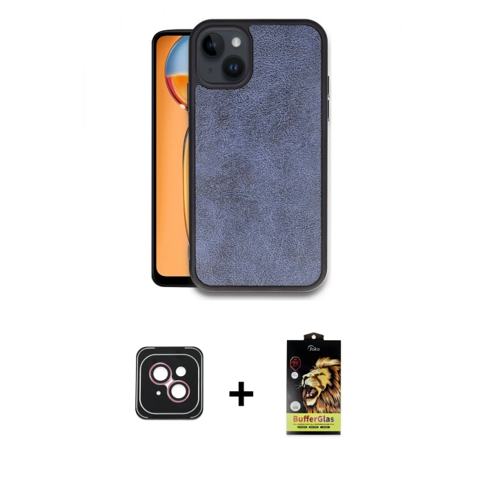 MARSİLYAN™- iPhone 14 Kılıf Kıvılcım Işık Serisi - Siyah Buffer Cam Ekran Koruyucu + Pembe PVD Metal Kamera Lens